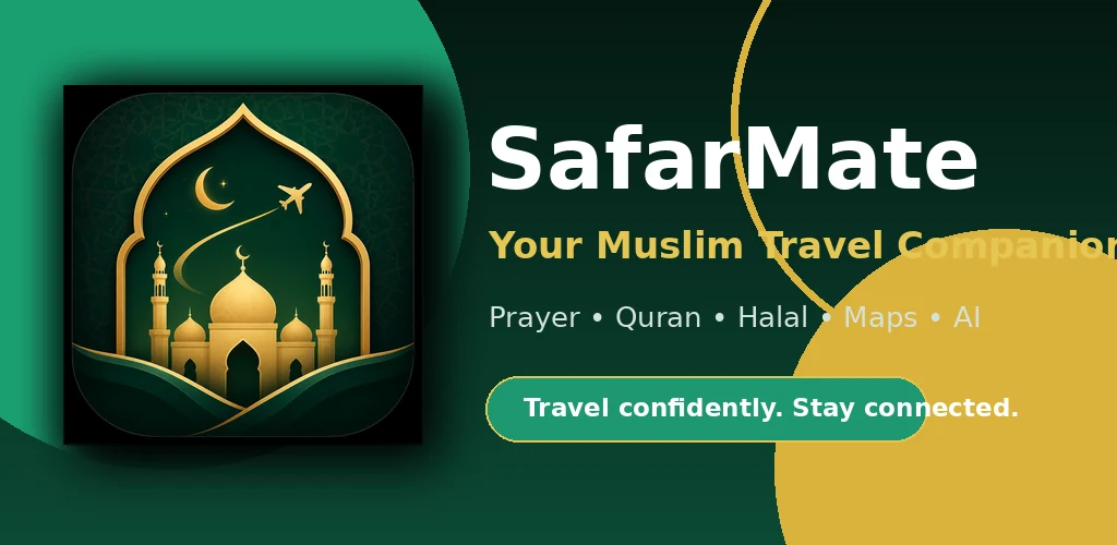 SafarMate feature graphic showing the app icon and travel features